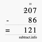 Calculate 207 minus 86 using long subtraction Calculate 207 minus 86 using long subtraction