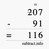 Calculate 207 minus 91 using long subtraction Calculate 207 minus 91 using long subtraction