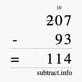 Calculate 207 minus 93 using long subtraction