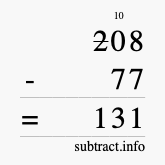 Calculate 208 minus 77 using long subtraction