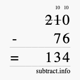 Calculate 210 minus 76 using long subtraction