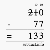 Calculate 210 minus 77 using long subtraction