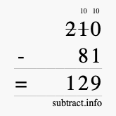Calculate 210 minus 81 using long subtraction Calculate 210 minus 81 using long subtraction