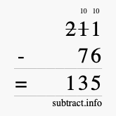 Calculate 211 minus 76 using long subtraction