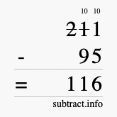 Calculate 211 minus 95 using long subtraction