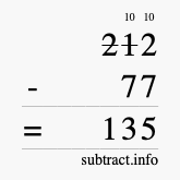 Calculate 212 minus 77 using long subtraction