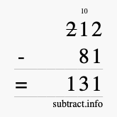 Calculate 212 minus 81 using long subtraction Calculate 212 minus 81 using long subtraction