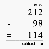 Calculate 212 minus 98 using long subtraction
