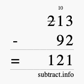 Calculate 213 minus 92 using long subtraction