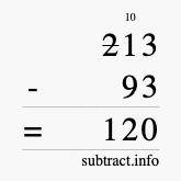 Calculate 213 minus 93 using long subtraction