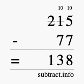 Calculate 215 minus 77 using long subtraction
