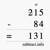 Calculate 215 minus 84 using long subtraction