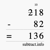 Calculate 218 minus 82 using long subtraction