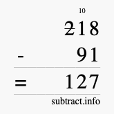 Calculate 218 minus 91 using long subtraction