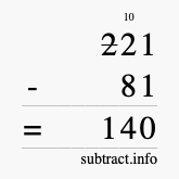 Calculate 221 minus 81 using long subtraction Calculate 221 minus 81 using long subtraction