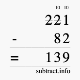 Calculate 221 minus 82 using long subtraction