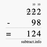 Calculate 222 minus 98 using long subtraction