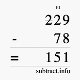 Calculate 229 minus 78 using long subtraction