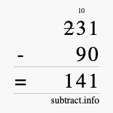 Calculate 231 minus 90 using long subtraction