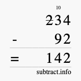 Calculate 234 minus 92 using long subtraction