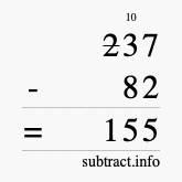 Calculate 237 minus 82 using long subtraction