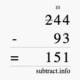 Calculate 244 minus 93 using long subtraction