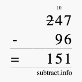 Calculate 247 minus 96 using long subtraction