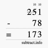 Calculate 251 minus 78 using long subtraction
