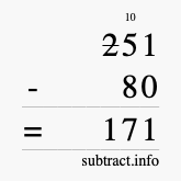 Calculate 251 minus 80 using long subtraction Calculate 251 minus 80 using long subtraction