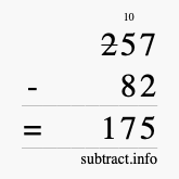 Calculate 257 minus 82 using long subtraction