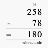 Calculate 258 minus 78 using long subtraction