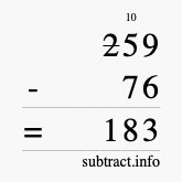 Calculate 259 minus 76 using long subtraction Calculate 259 minus 76 using long subtraction