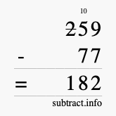 Calculate 259 minus 77 using long subtraction