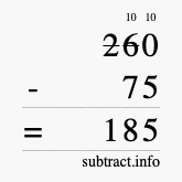 Calculate 260 minus 75 using long subtraction Calculate 260 minus 75 using long subtraction