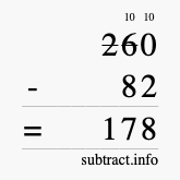 Calculate 260 minus 82 using long subtraction