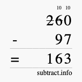 Calculate 260 minus 97 using long subtraction