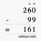 Calculate 260 minus 99 using long subtraction