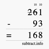 Calculate 261 minus 93 using long subtraction