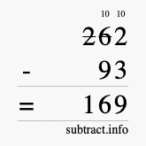 Calculate 262 minus 93 using long subtraction
