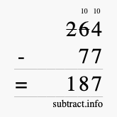 Calculate 264 minus 77 using long subtraction