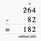 Calculate 264 minus 82 using long subtraction