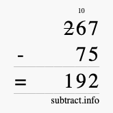 Calculate 267 minus 75 using long subtraction
