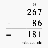 Calculate 267 minus 86 using long subtraction