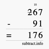 Calculate 267 minus 91 using long subtraction