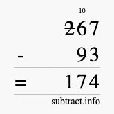 Calculate 267 minus 93 using long subtraction