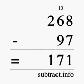 Calculate 268 minus 97 using long subtraction