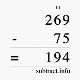 Calculate 269 minus 75 using long subtraction