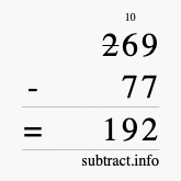 Calculate 269 minus 77 using long subtraction