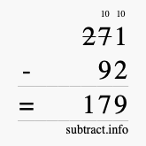 Calculate 271 minus 92 using long subtraction