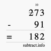 Calculate 273 minus 91 using long subtraction
